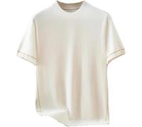 Mens Breathable Crew Neck Shirt Lightweight Solid Color Casual Summer Top for Vacation(Ivory,L)
