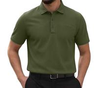 Mens Breathable Ice Silk Polo Shirt Solid Colour Button Collar Short Sleeve Casual Lightweight Summer Golf Top Comfortable Smart Leisure Office Travel Daily Wear, 03-Army Green, M