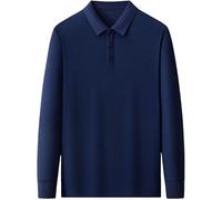 Men's Breathable Solid Color Business Polo Shirt Spring Long Sleeve Casual Golf Work Tops(Dark Blue,XXL)