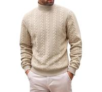 Mens Cable Knit High Neck Sweater Solid Color Long Sleeve Casual Pullover (Khaki,3TG)