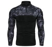 Mens Camouflage Long Sleeve Shirt Quarter Zip Stand Collar Pullover (Black,Grand)