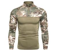 Mens Camouflage Long Sleeve Shirt Quarter Zip Stand Collar Pullover (Green,S)