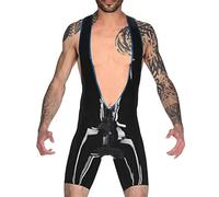 Mens Caoutchouc Latex Gilet Top Design Catsuit Homme Combinaison avec Fermeture à Glissière Entrejambe, Rouge et Noir, L