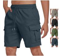 Mens Cargo Shorts Casual Elastic Waist Twill Work Shorts (Navy,M)