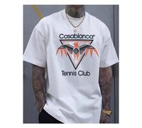 Mēn's Càsàblàncà Tēnnìs Clūb Gràphìc Tēē - Lìghtwēìght Cóttón, Rēlàxēd Fìt, Shórt Slēēvē, Róūnd Nēck - Gēómētrìc Prìnt, Màchìnē Wàshàblē - ìdēàl fór ēvērydày & Càsūàl óūtìngs Material: Organic CottonD