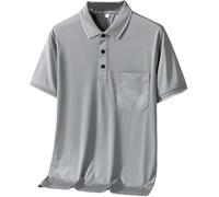Men's Casual Breathable Turn Down Collar Polo Shirt Solid Color Golf Short Sleeve Top for Work(Gray,L)