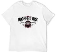 Men's Casual Cotton Short Sleeve T-Shirt Booze & Glory Printing O-Neck Tees Hip Hop Tshirts for Men Clothes White Manches Courtes(Large)