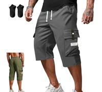 Men's Casual Drawstring Capri Cargo Pants,3/4 Length Long Drawstring Stretch Elastic Waist Shorts,Summer Casual Cargo Short (FR/ES, Alpha/Lettres, TG, Taille Normale, Taille Normale, Gray)