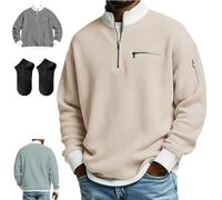 Men's Casual Fashion Up Collar Contrasting Zipper Sweatshirt,Waffle Half-Zip Stand Collar Pullover Sweater,Loose Simple Top (FR/ES, Alpha/Lettres, 4TG, Taille Normale, Taille Normale, Beige)
