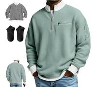 Men's Casual Fashion Up Collar Contrasting Zipper Sweatshirt,Waffle Half-Zip Stand Collar Pullover Sweater,Loose Simple Top (FR/ES, Alpha/Lettres, 5TG, Taille Normale, Taille Normale, Green)