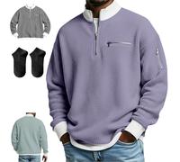Men's Casual Fashion Up Collar Contrasting Zipper Sweatshirt,Waffle Half-Zip Stand Collar Pullover Sweater,Loose Simple Top (FR/ES, Alpha/Lettres, M, Taille Normale, Taille Normale, Purple)