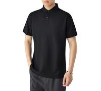 Mens Casual Mesh Quick Dry Polo Shirt Summer Black Business Tee for Golf(Black,L)