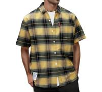 Men's Casual Plaid Shirt Long Sleeve Button Down Comfortable Breathable Linen Blend for Spring Summer Daily Wear Outdoor Activities (Light Yellow, M)