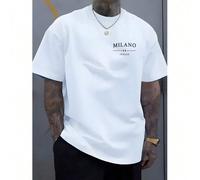 Men's Casual Short Sleeve T-Shirt with Italian Milan Graphic Print - Light Beige Crew Neck Summer T-Shirt, Breathable Regular Fit, Machine Washable, Fashionable Casual Wear, Comfortable Fabric KOMFORT