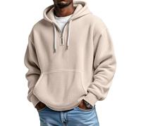 Men's Casual Solid Color Waffle Zipper Long Sleeve Hooded Sweatshirt - Lightweight and Breathable for Outdoor Use (#5,5TG)