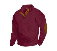 Men's Casual Sweatshirt Pullover Sweater, Long Sleeve 1/4 Button Pullover Sweater (Wine Red,3TG)