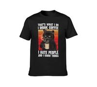 Men's Cat That's What I Do Drink Coffee Hate People and Know Things Unisex Printed Tee Graphic Top Men Shirt T-Shirts Black XXL