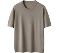 Men's Classic Breathable Short Sleeve Summer Solid Color Round Neck Casual Workout Top(Khaki,S)