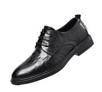 Men's Classic Lace Up Oxford Dress Shoes Breathable PU Leather Block Heel Non Slip Formal Prom Footwear(Black,40 EU)