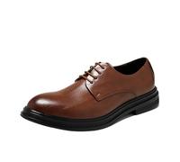 Mens Classic Lace Up Oxford Shoes Leather Round Toe Slip Resistant Block Heel Formal Casual Footwear(Brown,37 EU)