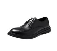 Mens Classic Lace Up Oxford Shoes Leather Round Toe Slip Resistant Block Heel Formal Casual Footwear(Black,41 EU)