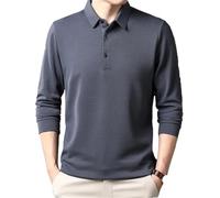 Men's Classic Long Sleeve Polo Shirt Spring Solid Color Breathable Business Work Tops(Dark Gray,3XL)