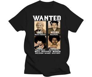 Mens Clothing Wanted Harriet Tubman Rosa Parks Angela Davis Assata Men Print T-Shirt Fashion Top Cotton Casual O Neck Top Black S