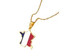 Mens Collier pour Femmes - de France avec Corse Pendant Chains for Women Girl The French Republic Glamour Carte Patriotique Map Hip Hop Bijoux UI