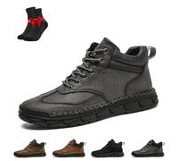 Men's Comfortable Handmade Leather Boots, Men's Slip-on Orthopedic Leather Boots, Waterproof Toe Box Shoes(Grey,41 EU)