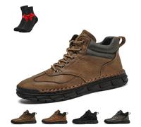 Men's Comfortable Handmade Leather Boots, Men's Slip-on Orthopedic Leather Boots, Waterproof Toe Box Shoes(Brown,48 EU)