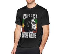 Men's Crew Neck T-Shirt Peter-Tosh-Logo Cotton Casual Short Sleeve Tee Black S