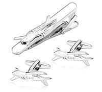 Men's Cufflinks and Tie Clips Set, Silver Stainless Steel Bow Tie Clip Plane Cufflink Shirts Men Suit Accessories Gifts for Men Tie Accessories