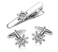 Men's Cufflinks and Tie Clips Set, Silver Stainless Steel Tie Clip On Rudder Cufflink Shirts Men Suit Accessories Retirement Gifts for Men Tie Accessories