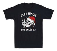 Men's Dead Inside But Jolly AF Shirt Funny Christmas Skeleton Vintage T-Shirts Black M