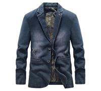 Men's Denim Blazer Suit Jacket Lightweight Denim Blazer 2 Buttons Notch Lapel Sport Coat Casual Jean Outwear Retro Blue Large