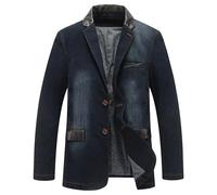 Men's Denim Jackets Casual Business Sport Coat 2 Buttons Lapel Washed Denim Blazer Lightweight Suit Jacket Dark Blue 3X Large
