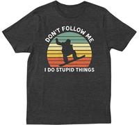 Men's Don't Follow Me I Do Stupid Things Snowboard Retro TY Gift Black T-Shirts Black L