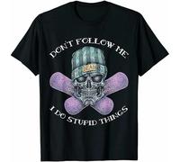 Men's Don't Follow Me Skull Snowboarding Sugar Old School Funny Tee Gift T T-Shirts Black S