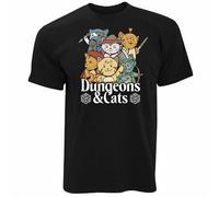 Mens Dungeons and Cats T Shirt DND D&D Gaming Geek Gift Idea Kitten Tee