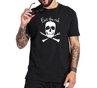 Men's Eat The Rich Men 100% Cotton Soft Cool Death Skull Male Tops Tee T-Shirts Black XL