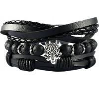 MEN'S ECOSCRA LEATHER SET SET 3pcs BLACK WILK Vintage bracelet