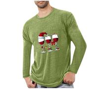 Mens Fall Fashion Christmas Long Sleeve Crew Neck Pullover with Funny Wine Glass Pattern Printing for Mens Casual
