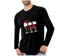 Mens Fall Fashion Christmas Long Sleeve Crew Neck Pullover with Funny Wine Glass Pattern Printing for Mens Casual