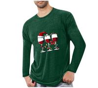 Mens Fall Fashion Christmas Long Sleeve Crew Neck Pullover with Funny Wine Glass Pattern Printing for Mens Casual