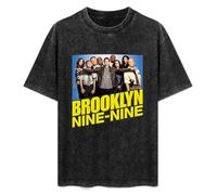 Men's Fashion Antique Wash Shirt Brooklyn Nine Nine 99 Cast and Logo Unisex Antique Wash T-Shirts Black M