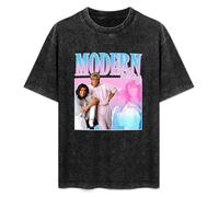 Men's Fashion Antique Wash Shirt Modern Talking Unisex Antique Wash T-Shirts Black L