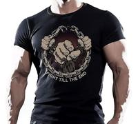 Men's Fashion Fight Till The End Fighting Workout Motivation T Shirt Manches Courtes(Small)