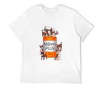 Men's Fashion Happy Pills Chihuahua Casual T Shirt Print Tops White 3XL
