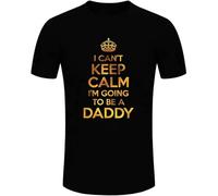 Men's Fashion I Can't Keep Calm I'm Going to Be A Daddy Gold Glitter Print Short Sleeve Funny Gifts for New Dad T-Shirts Black L