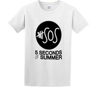 Men's Fashion T Shirts 5 Seconds of Sos Logo Print Letters Fashion Logo Button Closure White Manches Courtes(X-Large)